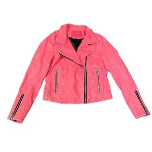 BlankNYC Vegan Faux Leather Moto Jacket Girls size L Bubblegum Pink Acid Wash